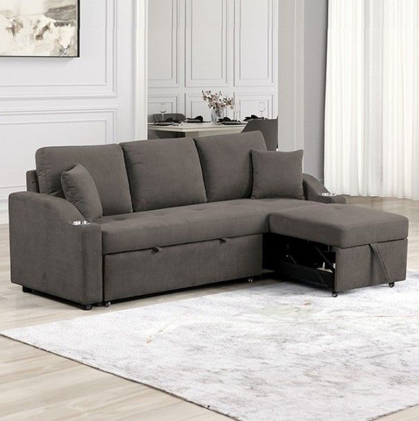 Gray Fabric Couch Sofa Sectional Pull Out Sleeper Bed