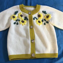 Yellow Flowers Button Up Girl Cardigan Sweater Size Unknown (No Tag-Possibly 2T)