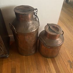 Vintage Copper Decorative Milk Can Jugs (2)