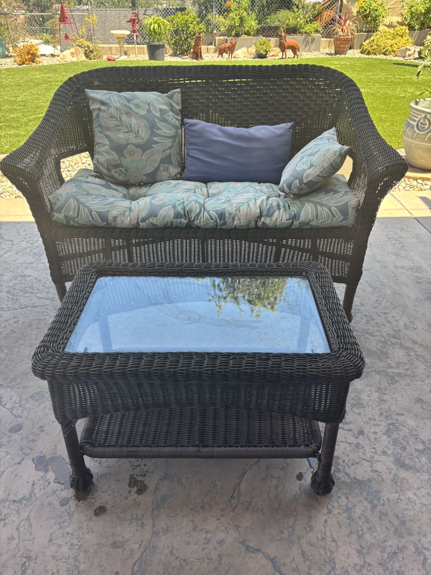 Wicker Loveseat And Table