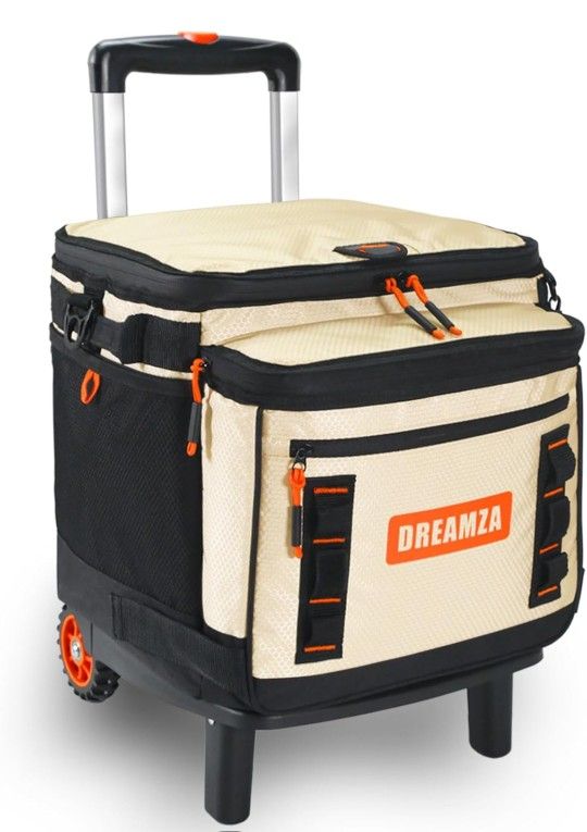 Soft Cooler with Wheels, 60-Can Wheeled Cooler with Handle, Leak Proof Rolling Cooler Insulated Bag with All-Terrain Cart, Collapsible Rolling Ice Che