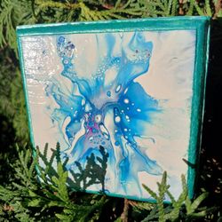 Absract Acrylic Paint Poured & Hand Painted Wooden (3" 1/2 x 3" 1/2 inch) Box