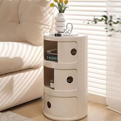 3 Tier Round Nightstand with Drawer