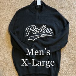 POLO / RALPH LAUREN / CLASSIC 1/4 Zip Sweater Sweatshirt / SIZE: Mens X-Large XL / Brand New w/ Tags!! / Black & Cream 