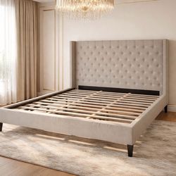 Beige king size bed frame