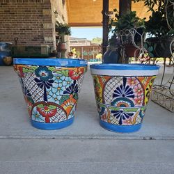 Beautiful Turquoise Vase Talavera Clay Pots. Planters, Pottery, Plants $95 por las 2