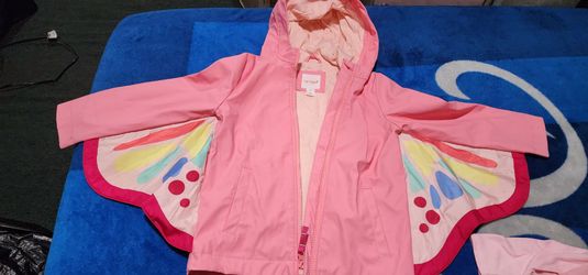Cat & Jack Girls Pink Butterfly Rain Jacket 5T