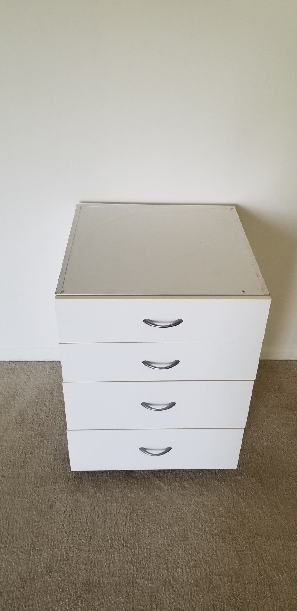 White Four Drawer Cabinet with Wheels