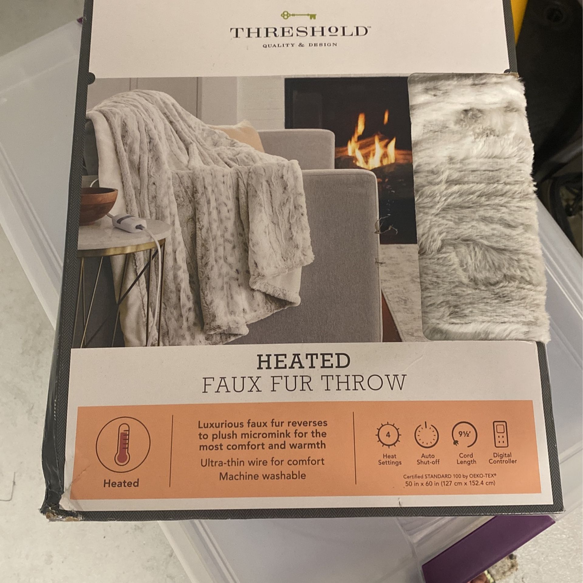 Threshold Heated Faux Fur Throw Blanket 