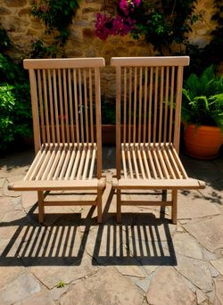 MCM Scandinavian-style Dovetail Furniture Jarayah Slatted Teak Folding Chairs. 35.5"×18"×16"
