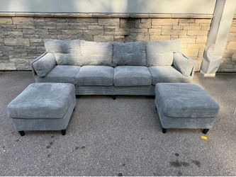 Gray corduroy sectional couch