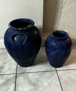 Vintage Pair Of Blue Vases 20”H 16”H