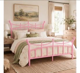 SHA CERLIN 14 Inches Queen Size Metal Platform Bed Frame with Crown Style Victorian Headboard & Footboard, Ample Under Bed Storage,