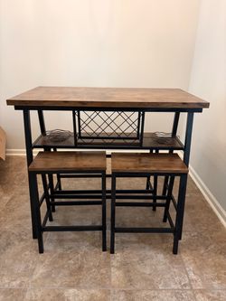 4-Piece Rustic Bar Height Dining Set with Wine Rack