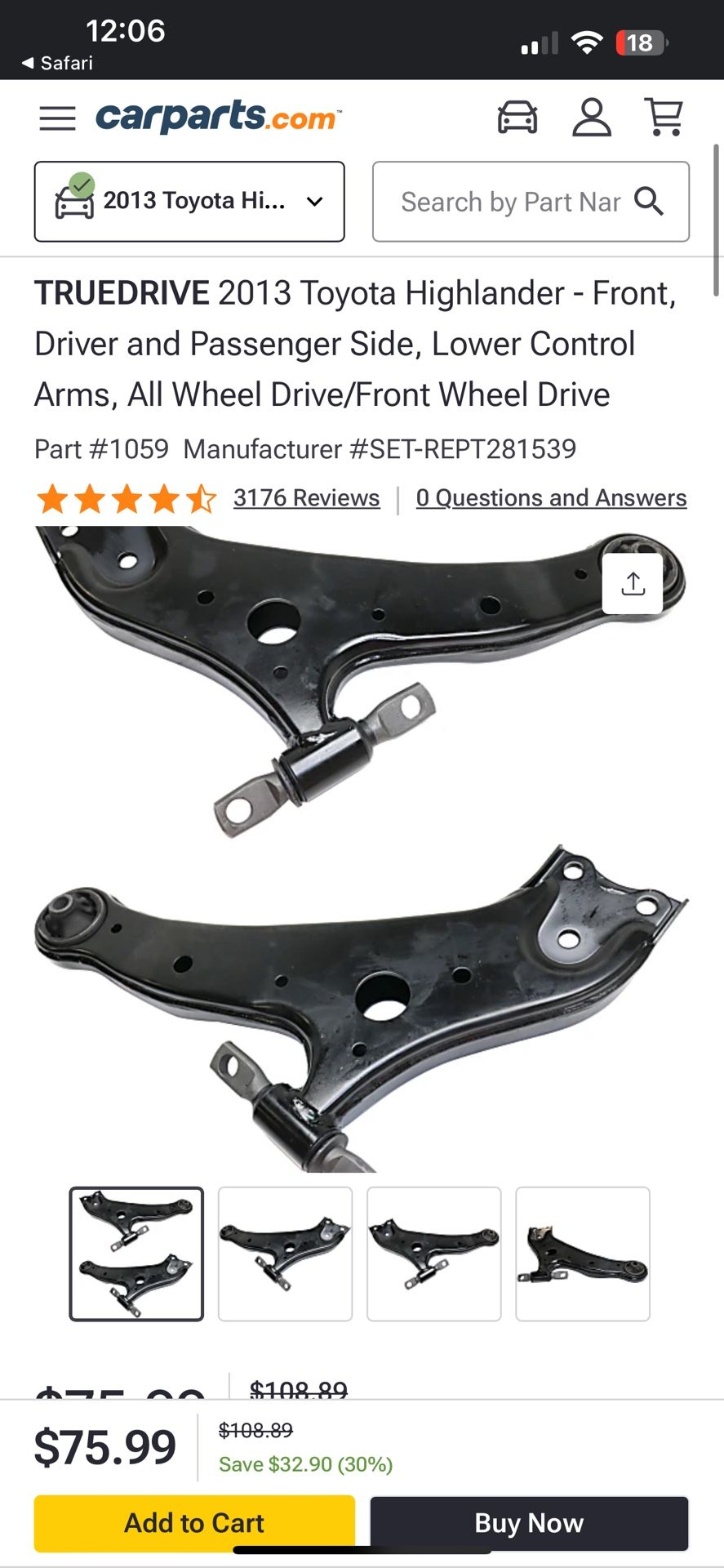 Toyota Highlander Lower Control Arms LEFT&Right