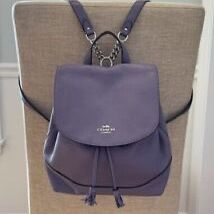 coach elle backpack purple Ellie File Bag Refined pebble leather Inside zip and multifunction pockets Snap closure fabric lining Handle with 3 drop Outside zip pocket Adjustable shoulder straps 11 (L) x 11 (H) x 6 1/4 (W) Style No. Coach elle backpack - Gem