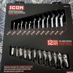 Icon Flex Head Metric Ratcheting Wrench Set 