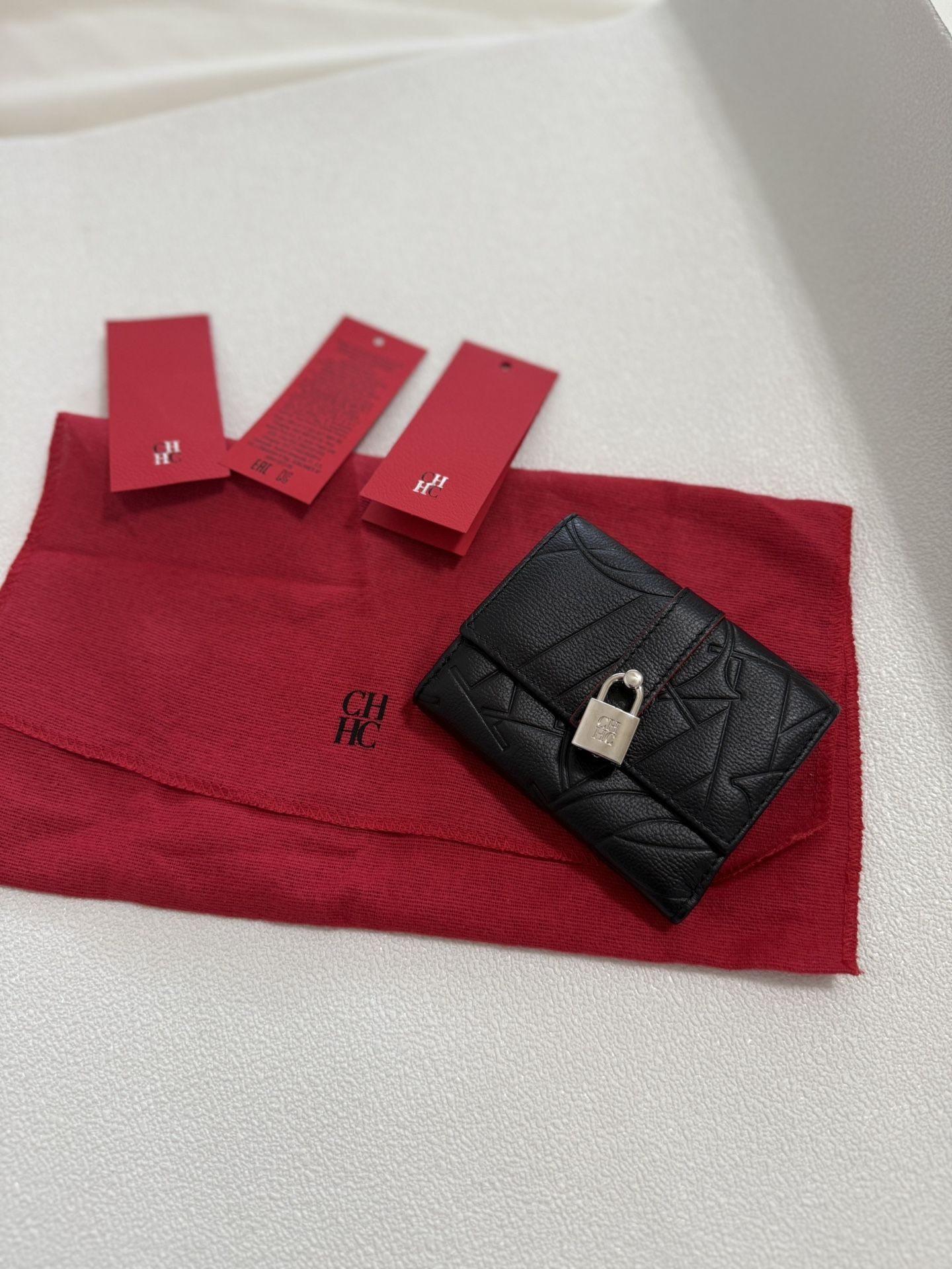 NWT CAROLINA HERRERA Beige Embossed Patent Leather Flap Continental Wallet - Genuine Leather, Made in Spain - Comes with CH red dust bag - Including