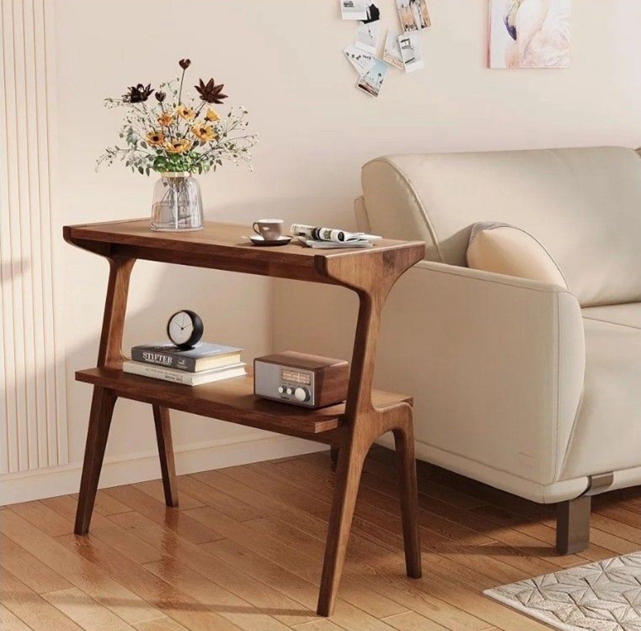 HL0175X) End Table, 2-Tier Side Table with Storage Shelf, Wooden Modern Accent Slim Bedside Table for Sofa, Living Room, Bedroom, Small Space, Easy