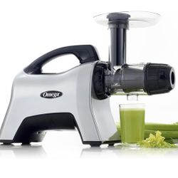 Omega Juicer NC1000HDS Juice Extractor and Nutrition System Slow Masticating BPA-FREE with Quiet Motor and Reverse Easy to Clean, 200-Watt, Silver
