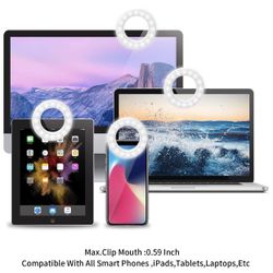 Selfie Ring Light. Battery Operated. Clips On Phone Camera, iPad, iMac, iPhone, Galaxy, Or Any Other Phone