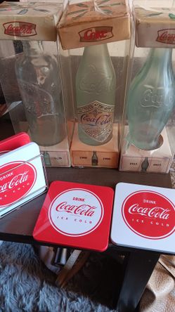 3 COKE  Bottles &  4 COKE Coasters