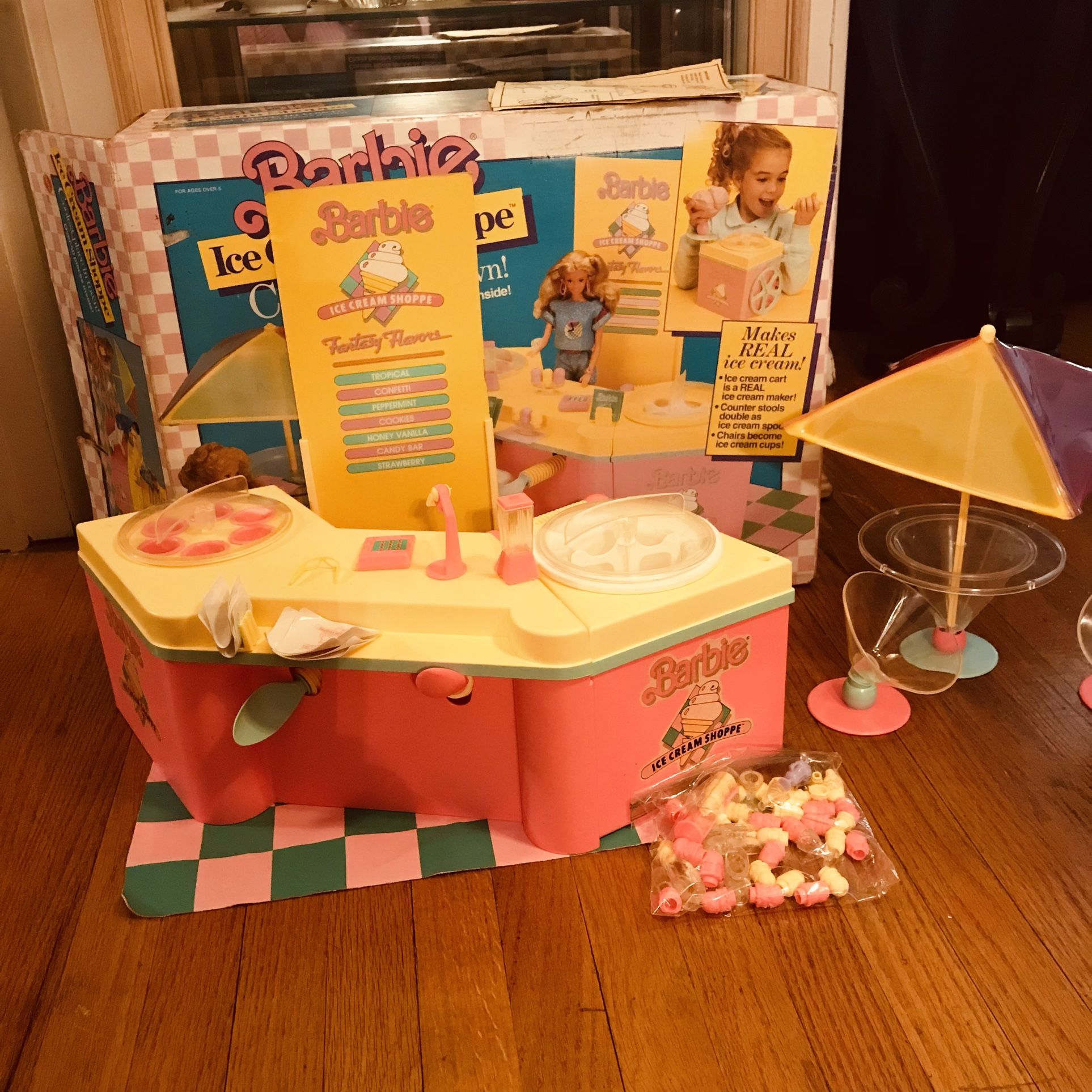 Vintage Barbie Ice Cream Shop Play set (99.99% Complete) The Little Apron Is Missing,I Replaced It With Sunglasses