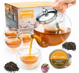 KitchenKite Glass Teapot Set with Cups