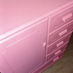 WOOD Dresser • PINK 5 Drawers • Cabinet w/ 3 Shelves