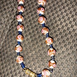   "Pink Roses Wedding Cake. Murano Necklace, 1930's

