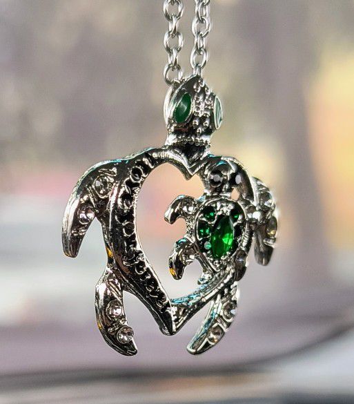 Mother & Child Green Sea Turtle Pendant Necklace Fashion Jewelry Love You Forever