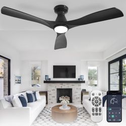 52-Inch Ceiling Fans with Lights: Black 3 Blade Flush Mount Low Profile Ceiling Fan 