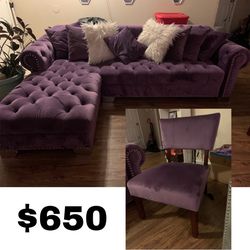 Purple sectional & chair