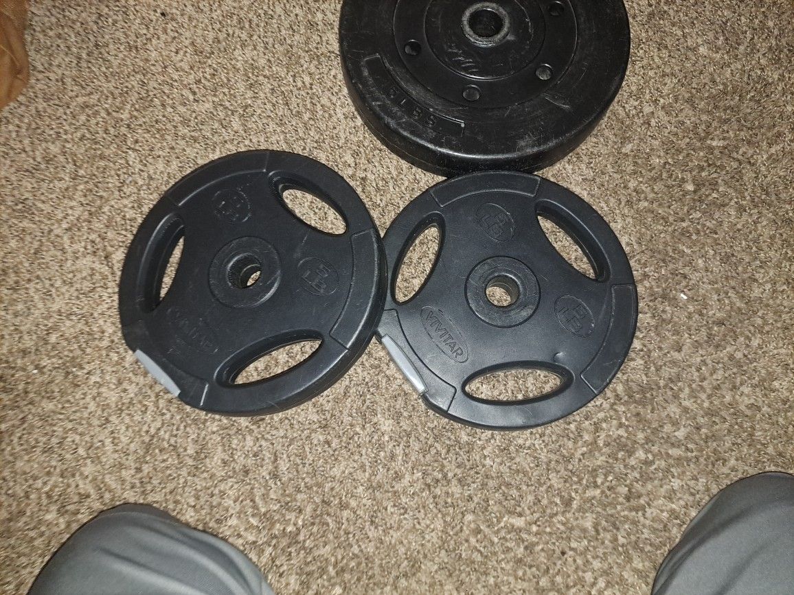 Teo 15 Pund Weights and Two 5 Pund Weights