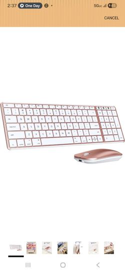 Bluetooth Keyboard Mouse Combo for MacBook iPad Silent Rechargeable White Gold