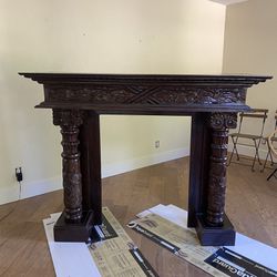 Carved Wood Mantle Fireplace Surround With Columns 