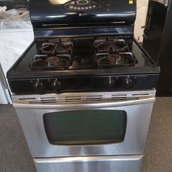 Black and stainless natural gas stove with warranty 