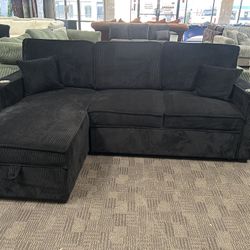 Black Storage Sectional w Cupholders 