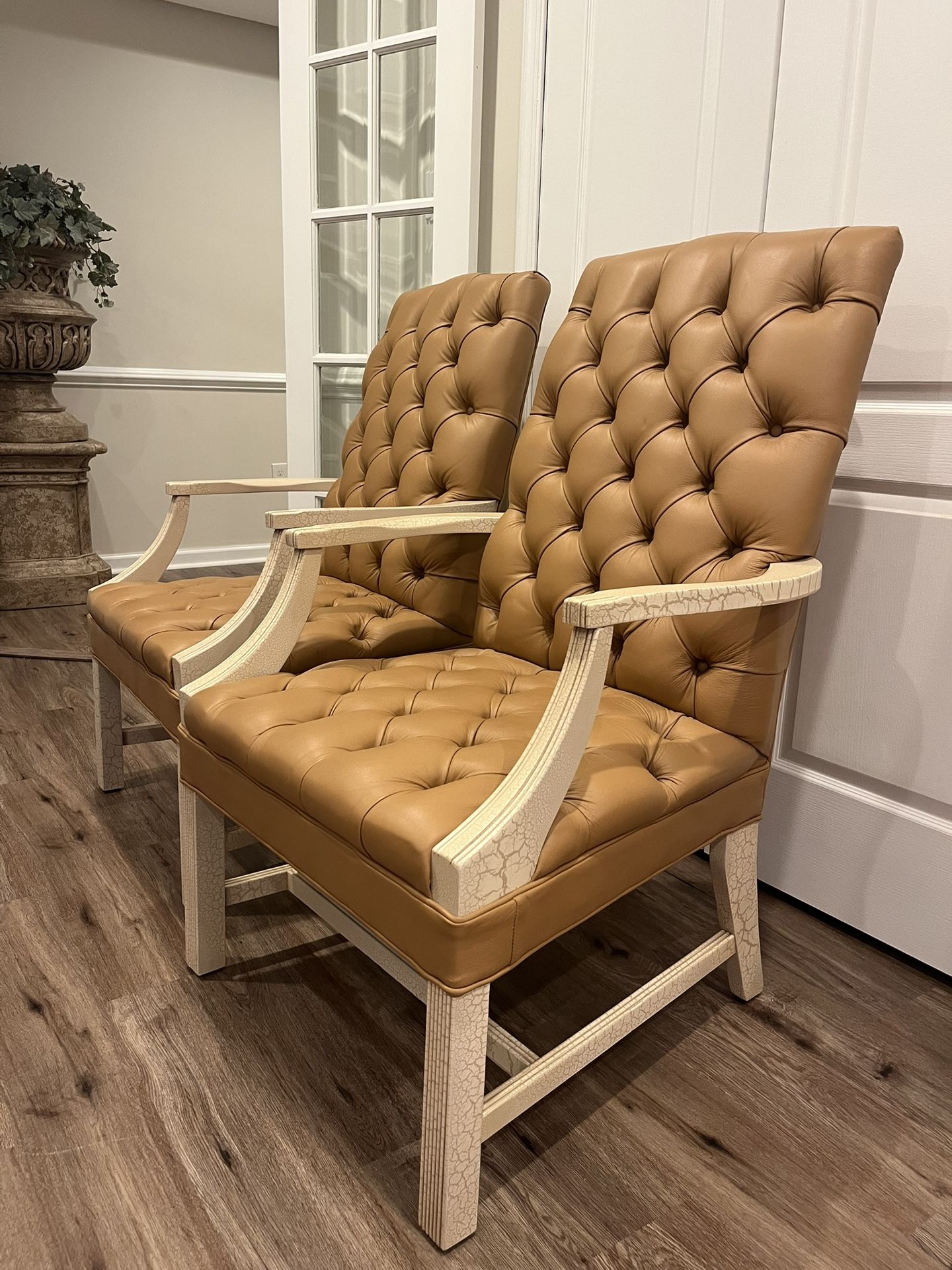 Fairfield Brown Leather Accent Chairs – Premium Grade & Crackled Wood Finish