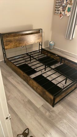 Queen Bed Frame with sliding drawers underneath and LED lights