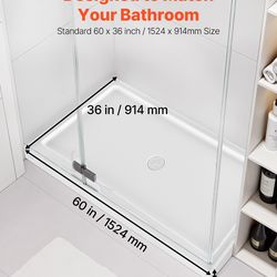 Brand New In box - Shower Pan, 60″ L x 36″ W Single Threshold Shower Base, Center Drain Location