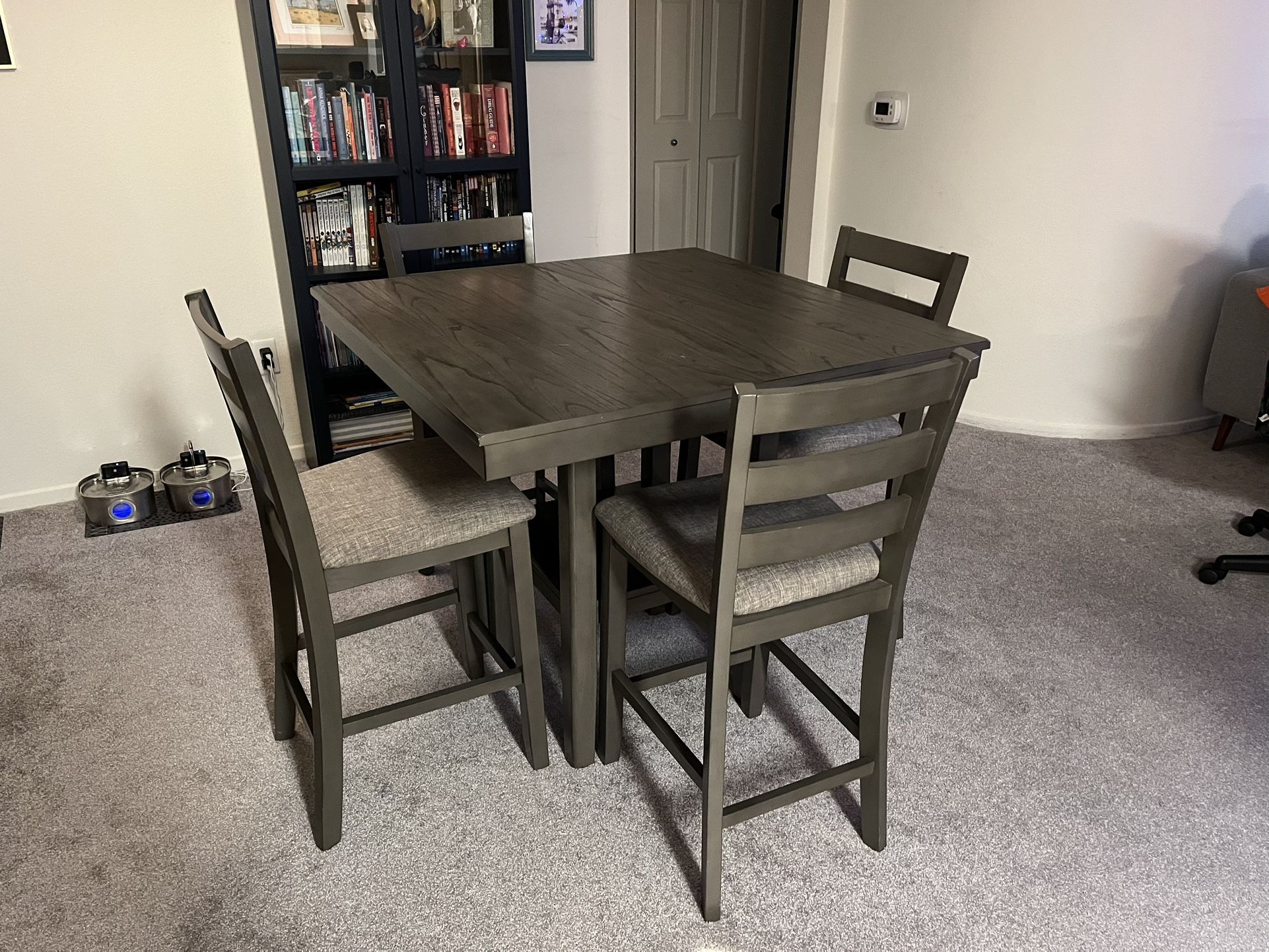 Living Spaces Gray Wooden Dining Table And 4 Chairs