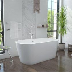 DreamLine
Enigma 59 in. x 29 in. Freestanding Acrylic Soaking Bathtub with Center Drain in Brushed Brass