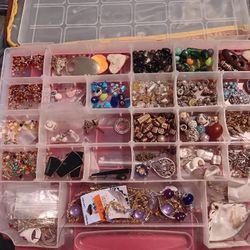 Large Double Sided Bead Organizer FULL of Beads, Trinkets, Clasps, Etc