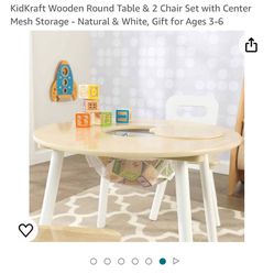 KidKraft Wooden Round Table & 1 Chair  with Center Mesh Storage 