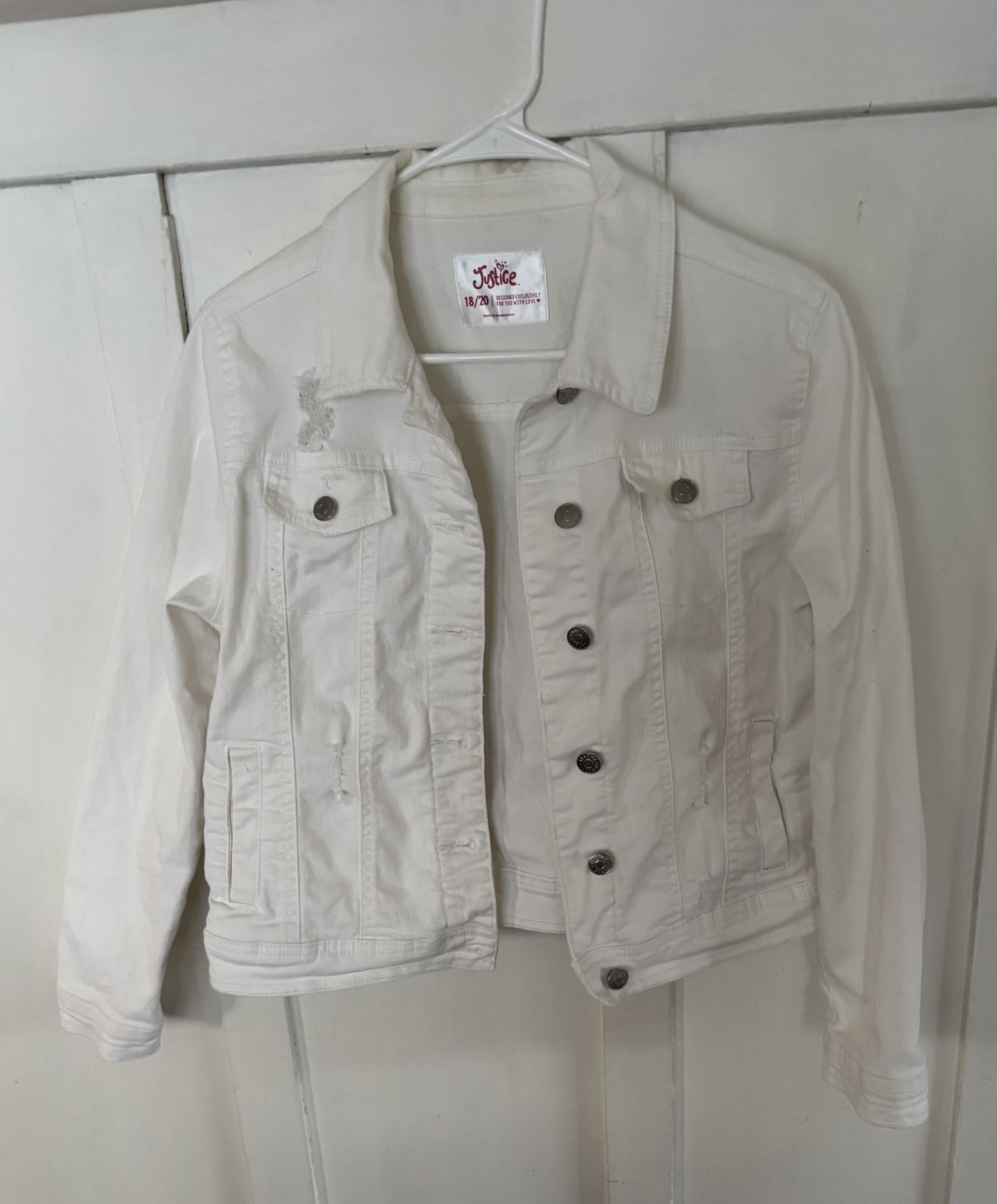 Justice White Denim Jacket Size 18/20