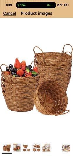 10 Pack 7 Inch Round Bamboo Woven Fruit Baskets with Ear Handles, Small Bamboo Wicker Gift Baskets for Kitchen, Restaurant, and Holiday Decor