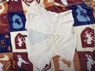 White Textured Tie-Front Crop Top