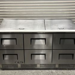 2024 True 6 Drawer Refrigerator Sandwich Prep Table On Wheels New Pans Cutting Board Restaurant NSF Cooler 