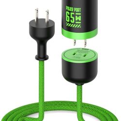 MFish 65W GaN Fast Wall Charger Block with 2 USB-C & 1 USB-A Ports, 5ft Nylon Extension Adapter – High-Speed Charging for iPhone, iPad, MacBook, Samsu